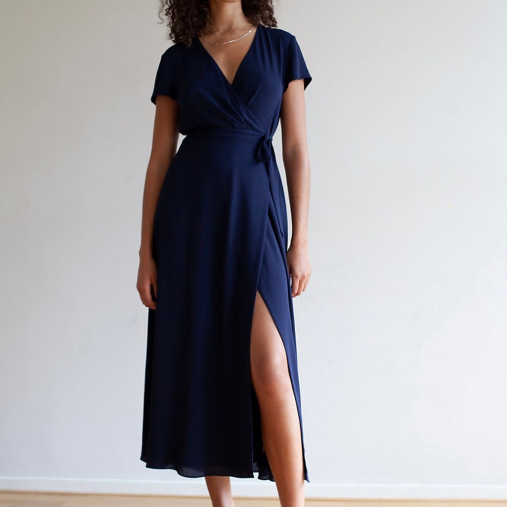 Babaton Aritzia Slit Wrap Dress navy szXXS